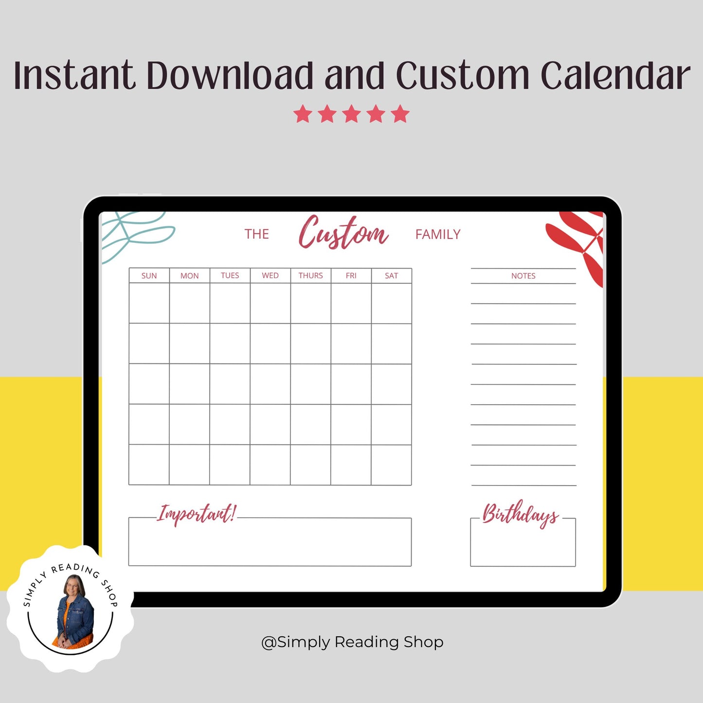 Customizable Family Calendar & Birthday Reminder