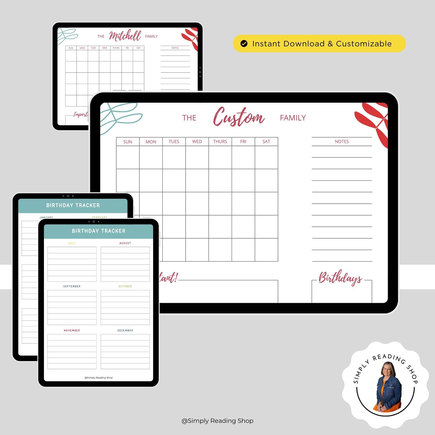 Customizable Family Calendar & Birthday Reminder